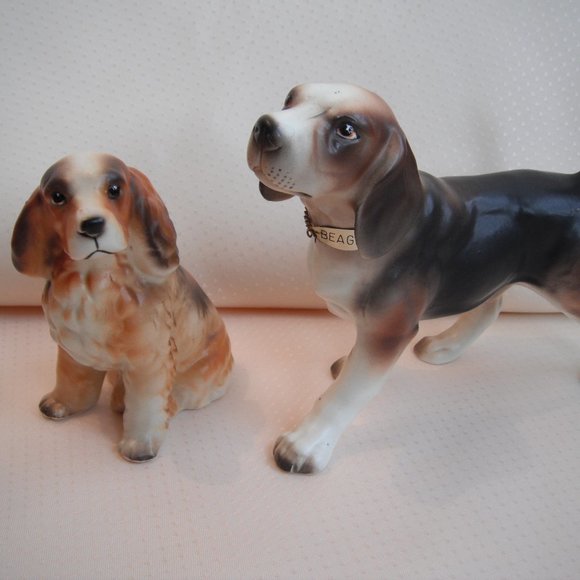 Vintage Dog Figurine Ceramic Porcelain White Brown Japan Lot of 2 - Picture 2 of 12